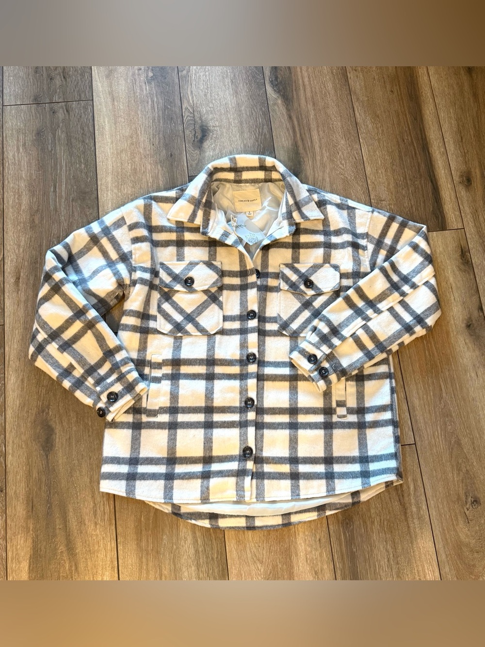 NWT Thread & Supply Grey & White Plaid Lined Shacket Jacket | Size Small